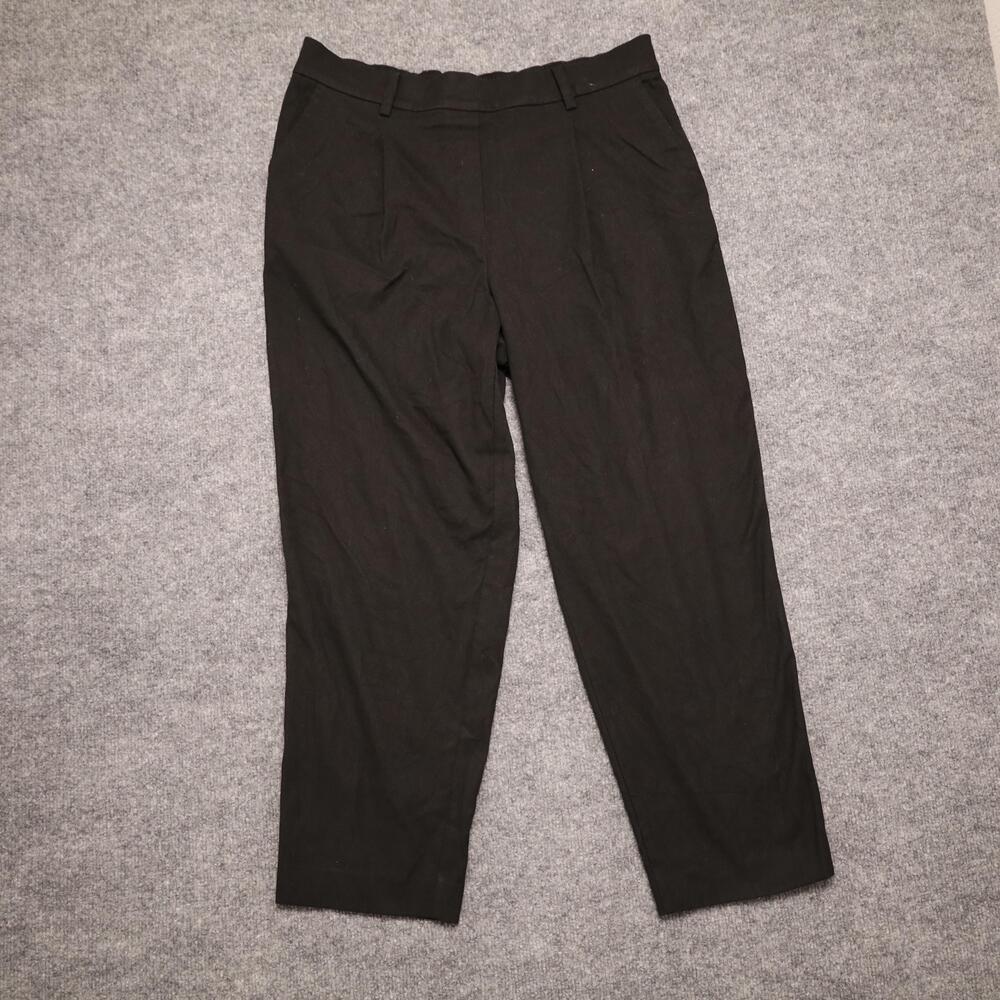 LOFT Pants Womens Large Black Twill Pull On Ankle Elastic Waist Pockets